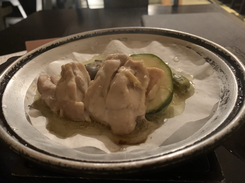 会津・東山温泉の庄助の宿　瀧の湯　夕食　おはら亭　鶏肉